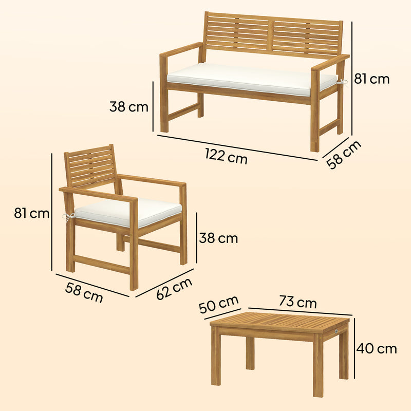 4 Piece Garden Furniture Set with Cushions for Relaxed Outdoor Seating Natural Cream Outsunny
