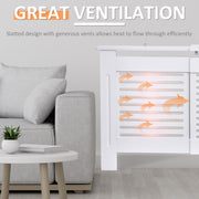 White Extendable Radiator Cover With Slatted Design And Storage Shelf For Home Office