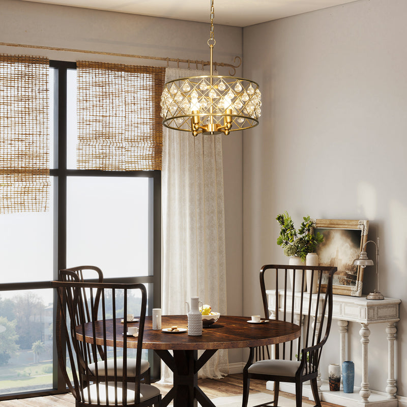Four Bulb Crystal Chandelier Light Fixture Adds Elegance To Dining Room or Lounge Gold