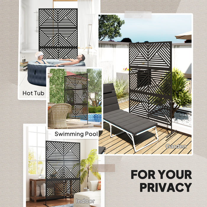 Black 6.5ft Freestanding Metal Garden Privacy Screen Decorative Panel by Outsunny