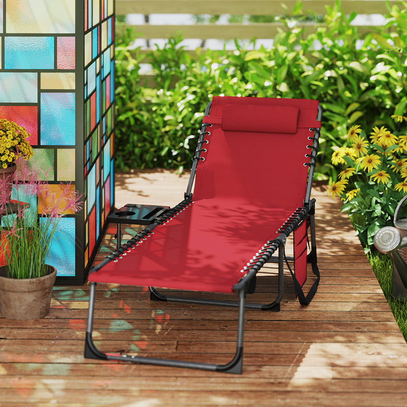 Five Position Reclining Sun Lounger Lightweight and Adjustable in Red by Outsunny