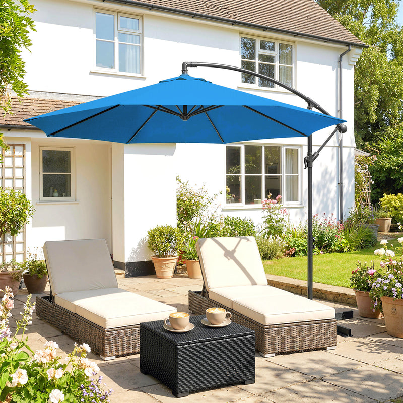 Cantilever Garden Parasol with Adjustable Shade and Overhanging Design 2.95m, Blue