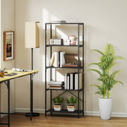 5 Tier Industrial Style Bookcase With Sturdy Metal Frame For Home Office Storage Dark Grey Black AOSOM