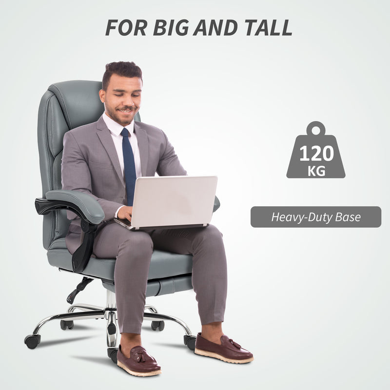 Reclining Faux Leather Office Chair with Footrest for Home Workstation Comfort Grey
