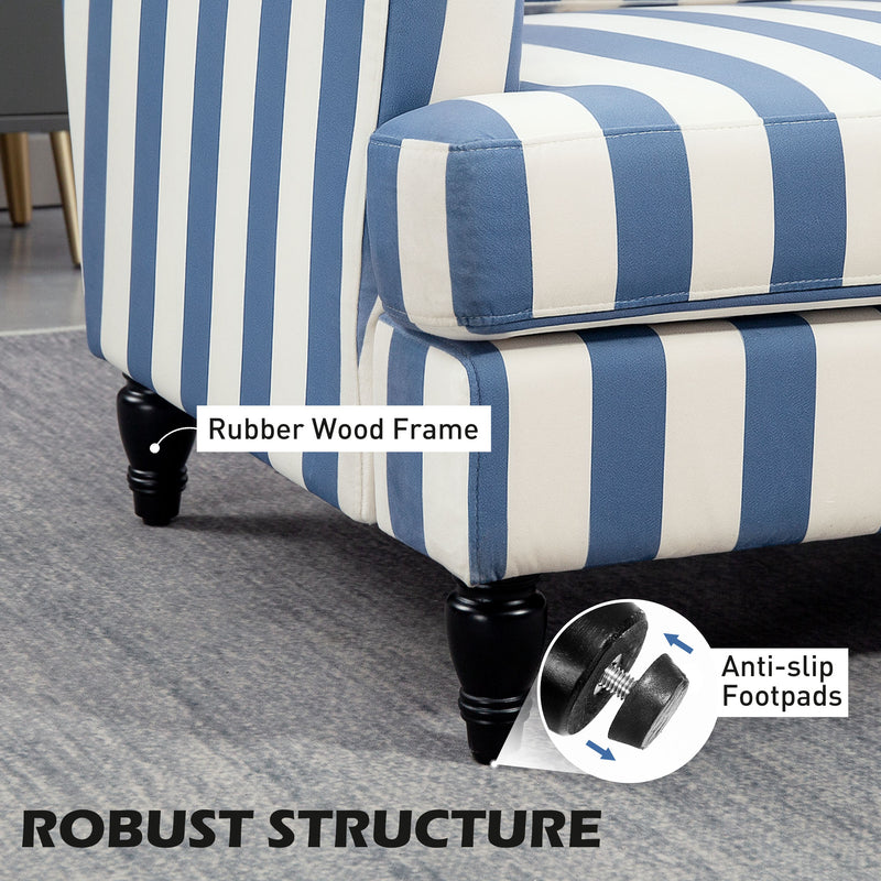 Blue and White Velvet Accent Chair with Wide Seat and Turned Legs for Living Room by HOMCOM