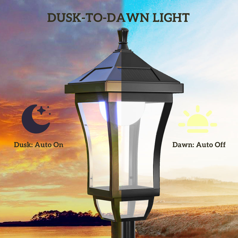 Solar Garden Lamp Post Light with LED Cool White Glow for Pathway or Patio Use Black