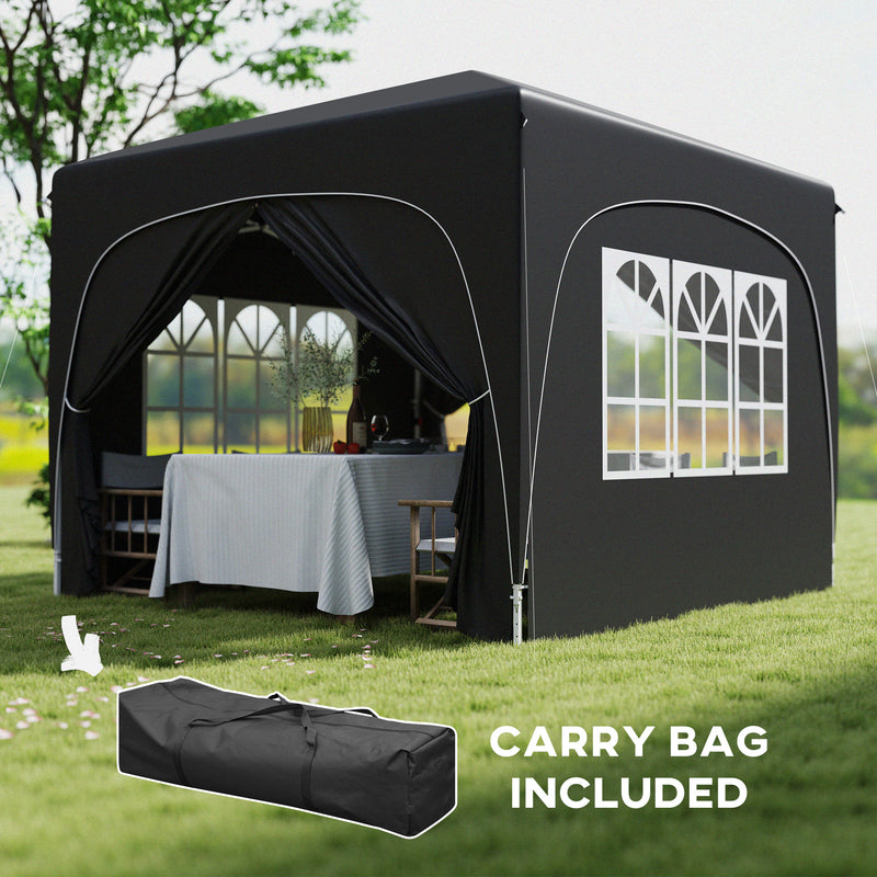 Black 3 x 3m Pop Up Gazebo Shelter with Accessories for Outdoor Events by Outsunny
