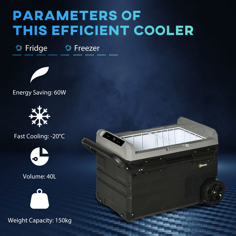 40L Portable Car Fridge Freezer with LED Light and Foldable Handles for Travel Grey AOSOM