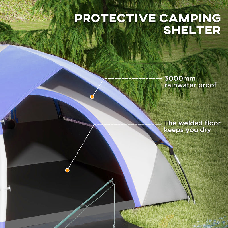 2 Person Waterproof Camping Tent with Muddy Shoe Panel and Mesh Window Grey and Dark Blue
