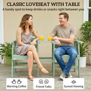 Garden Bench for Two with Built In Table Comfortable Wooden Seat for Patio or Balcony Green Outsunny