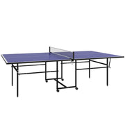 SPORTNOW 9FT Folding Table Tennis Table with Four Wheels, for Indoor Use, Blue AOSOM