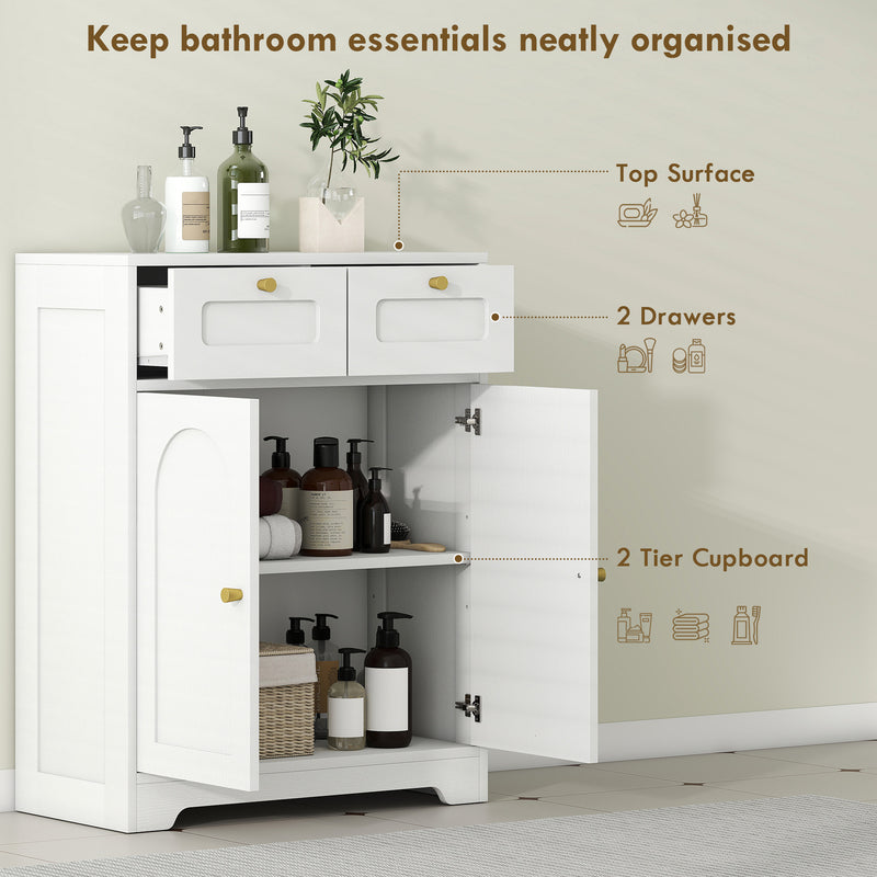 Bathroom Floor Cabinet with 2 Storage Drawers Ideal for Towels and Toiletries White