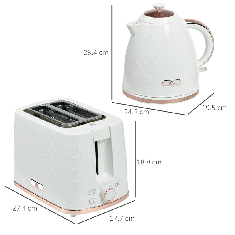 Fast Boil 17L Kettle and 2 Slice Toaster Set With Auto Shut Off and Browning Control White