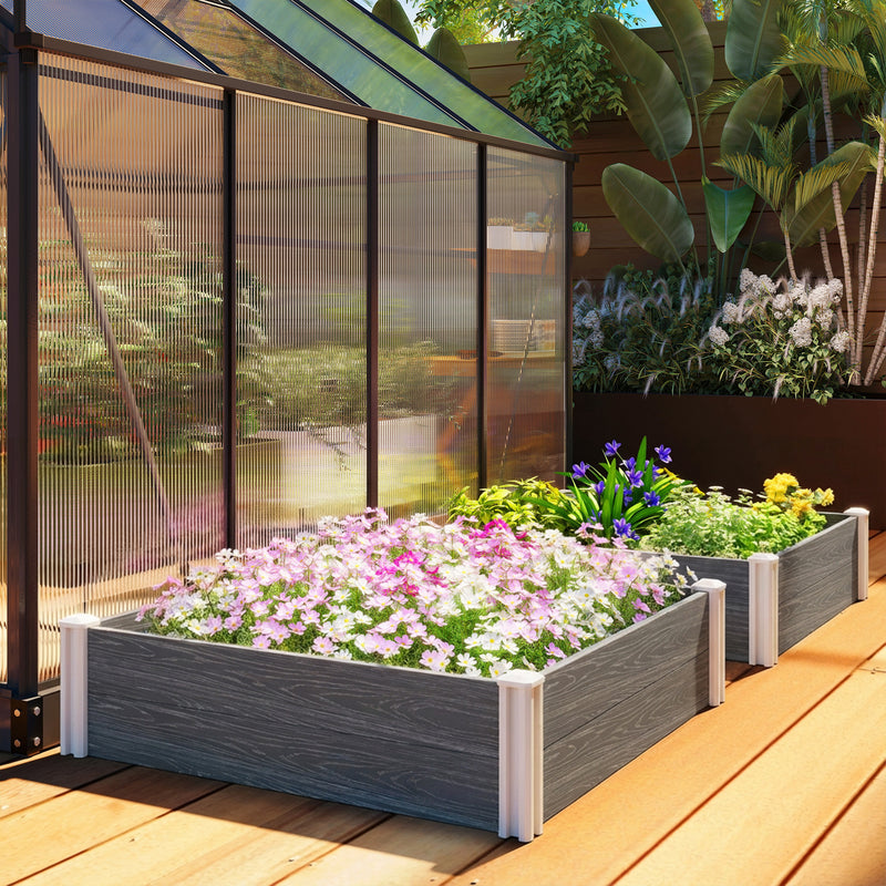 Raised Garden Bed for Easy Vegetable and Flower Growing with Open Bottom Drainage, Dark Grey Outsunny