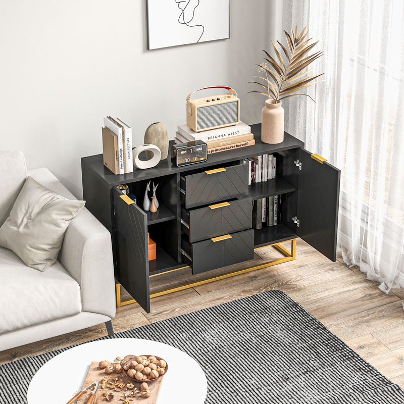 Sideboard with 3 Drawers and Adjustable Shelves for Storage in Living Room Black