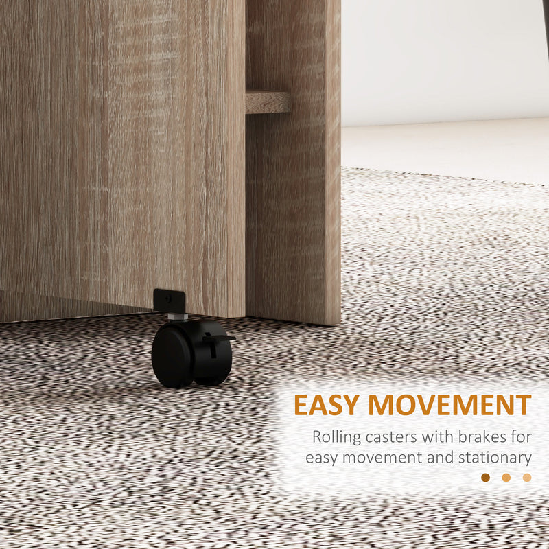 Folding Drop Leaf Dining Table with Storage Shelves and Wheels for Small Spaces Natural