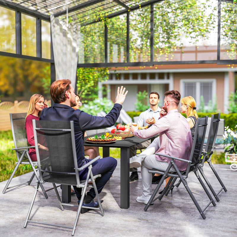 Black Rectangular Garden Dining Table for 6 with Parasol Hole and Steel Frame by Outsunny