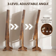 Freestanding Full Length Mirror Cabinet with LED Jewelry Storage and Adjustable Angle Rustic Brown