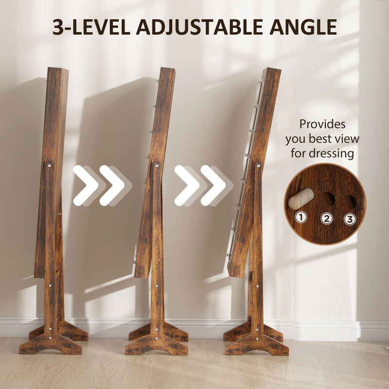 Freestanding Full Length Mirror Cabinet with LED Jewelry Storage and Adjustable Angle Rustic Brown