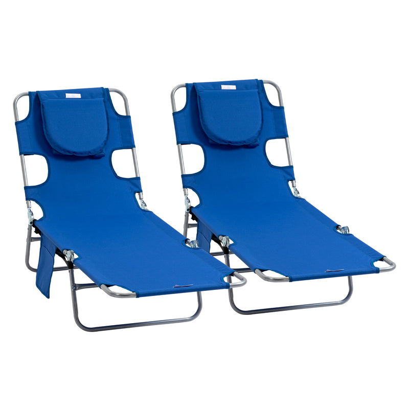 Blue Foldable Sun Lounger Set With Adjustable Backrest and Reading Hole for Garden Use