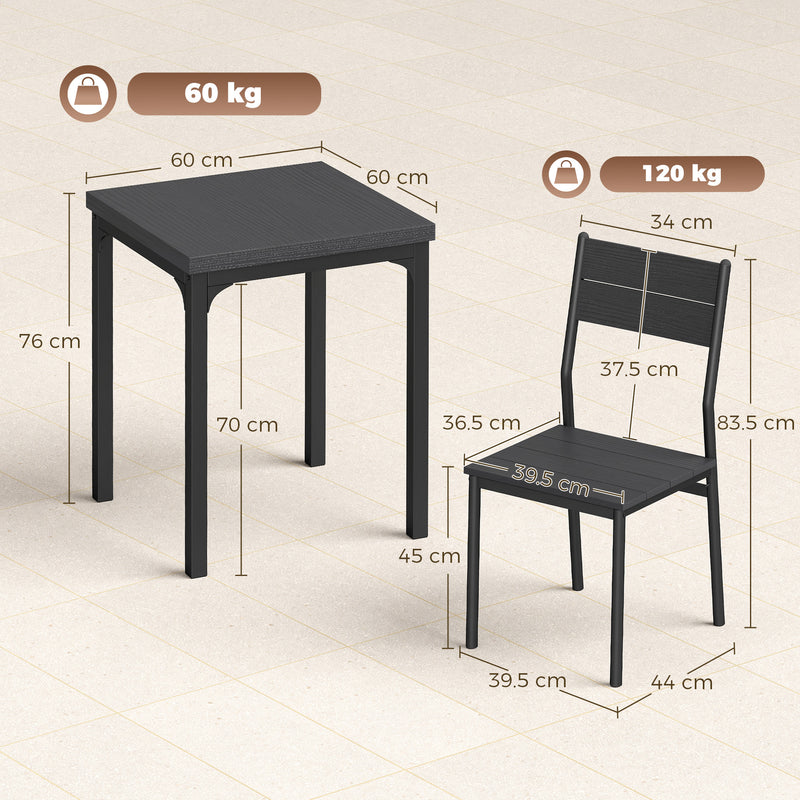 Compact Dining Set for Small Kitchens or Flats with Space Saving Chairs Black Wood Effect