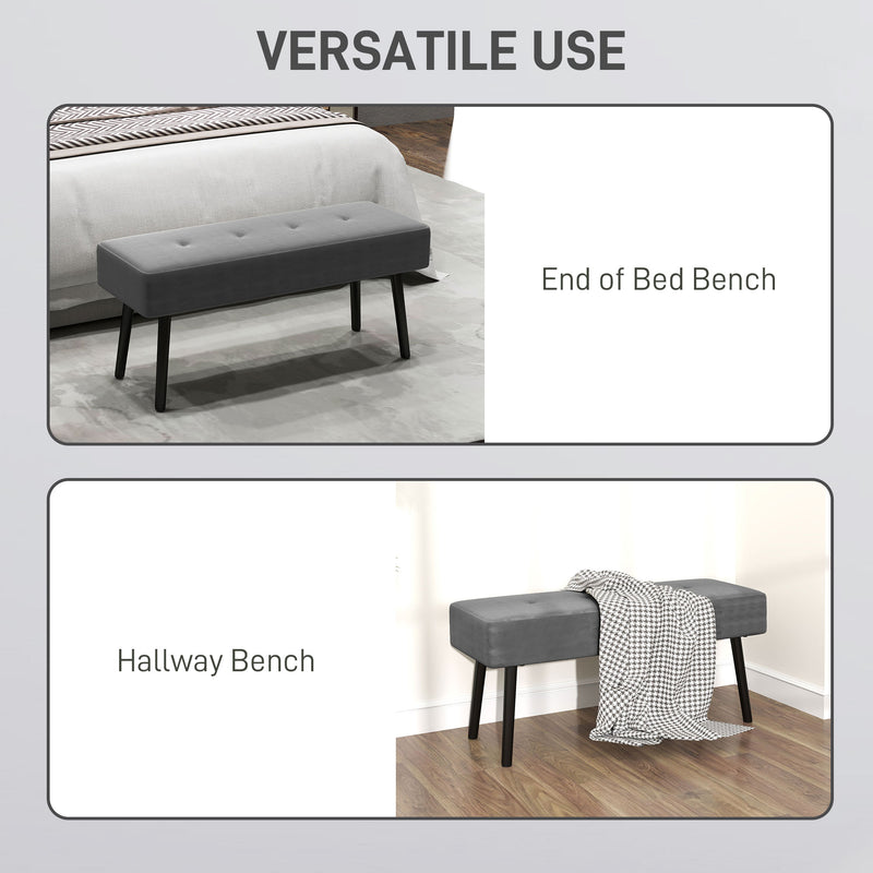 Bedroom Bench with Padded Seat and Steel Legs for Entryway or Living Room Grey Corduroy by HOMCOM