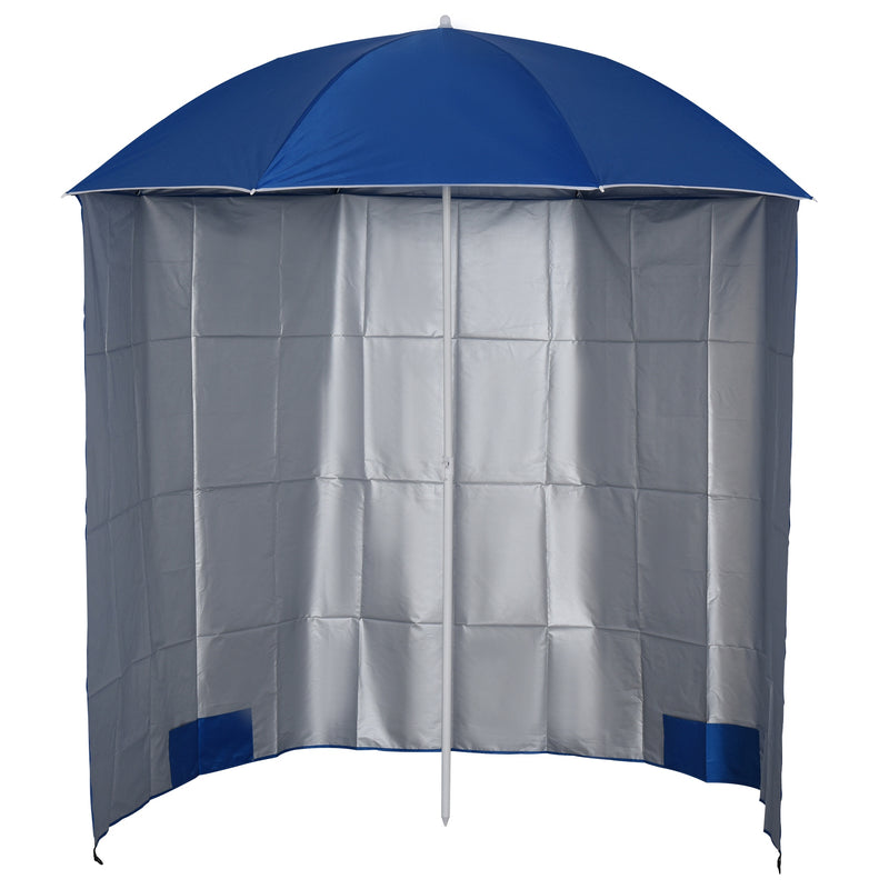 Blue 2.2M Fishing Umbrella Shelter with Side Panels and Carry Bag for Beach or Garden Shade