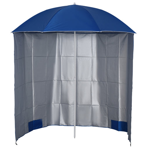 Blue 2.2M Fishing Umbrella Shelter with Side Panels and Carry Bag for Beach or Garden Shade