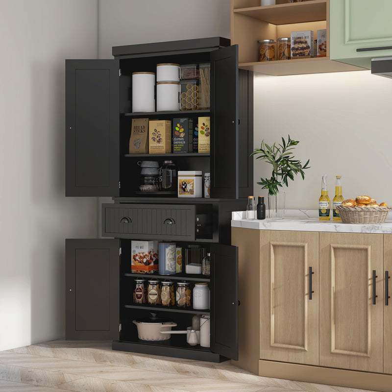 Freestanding Kitchen Storage Cabinet With Drawers And Shelves For Home Organisation Black