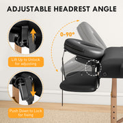 Black Foldable Massage Table with Beech Wood Legs Ideal for Home or Mobile Therapists