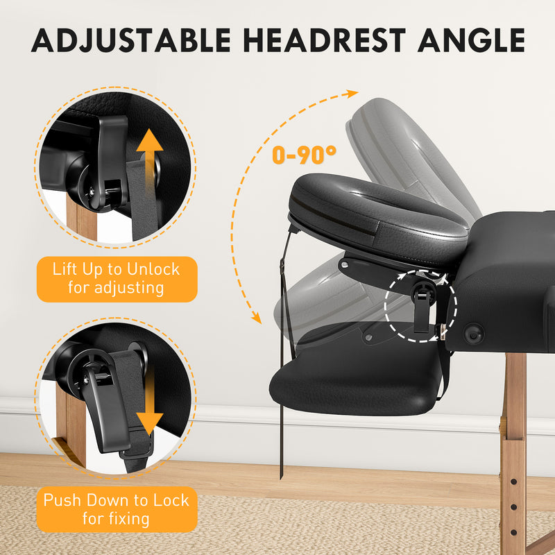 Black Foldable Massage Table with Beech Wood Legs Ideal for Home or Mobile Therapists