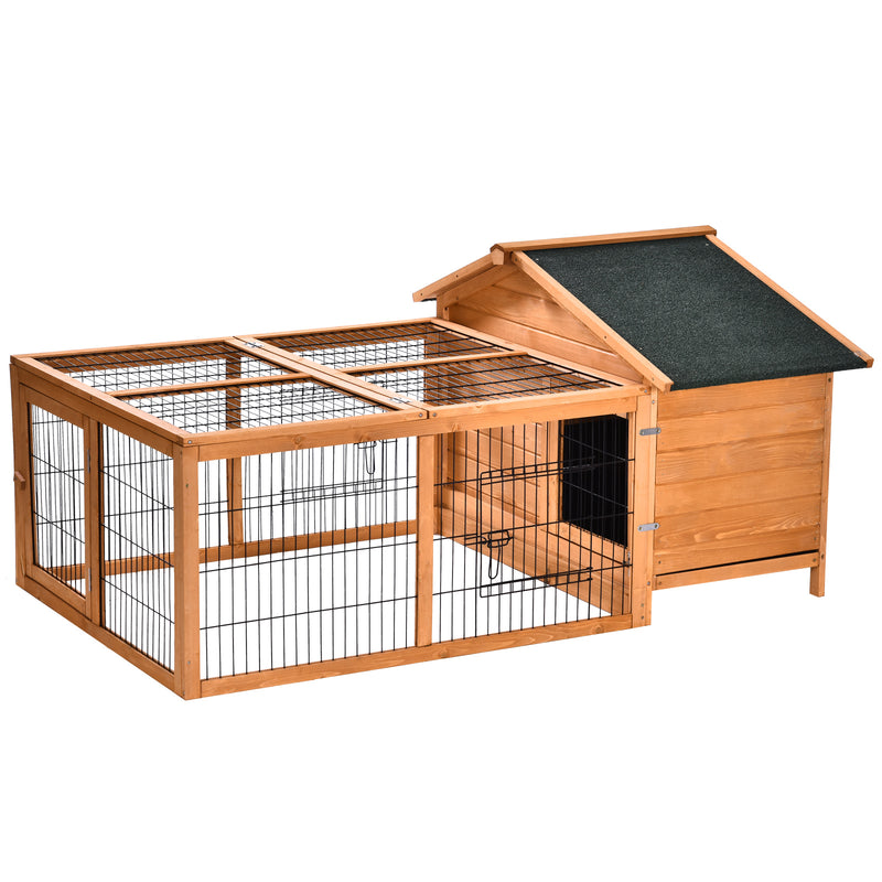 Wooden Outdoor Rabbit Hutch with Openable Roof Detachable Run and Slide Out Tray Grey AOSOM