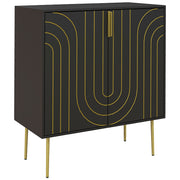 Art Deco Style Sideboard with Adjustable Shelf Ideal for Dining or Living Room Black Gold