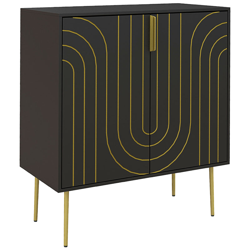 Art Deco Style Sideboard with Adjustable Shelf Ideal for Dining or Living Room Black Gold