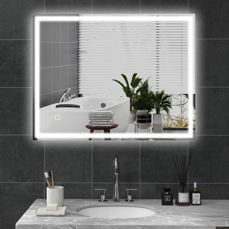 LED Bathroom Mirror With Dimmable Light Anti Fog and Smart Touch for Makeup Use Grey