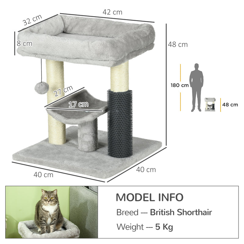 Cat Tree Tower With Scratching Posts Bed Perch Self Groomer And Toy For Indoor Cats Grey
