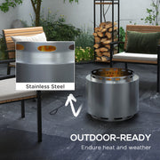 Smokeless Stainless Steel Fire Pit 48cm With Poker For Garden Camping And Bonfire Nights