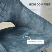 Set of 2 Blue Velvet Bar Stools with Steel Legs for Kitchen Island or Dining Area