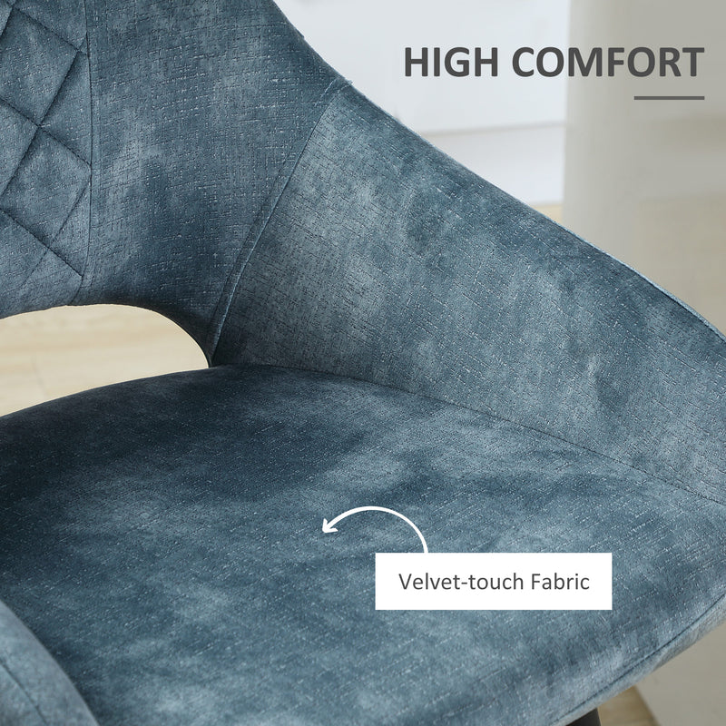 Set of 2 Blue Velvet Bar Stools with Steel Legs for Kitchen Island or Dining Area