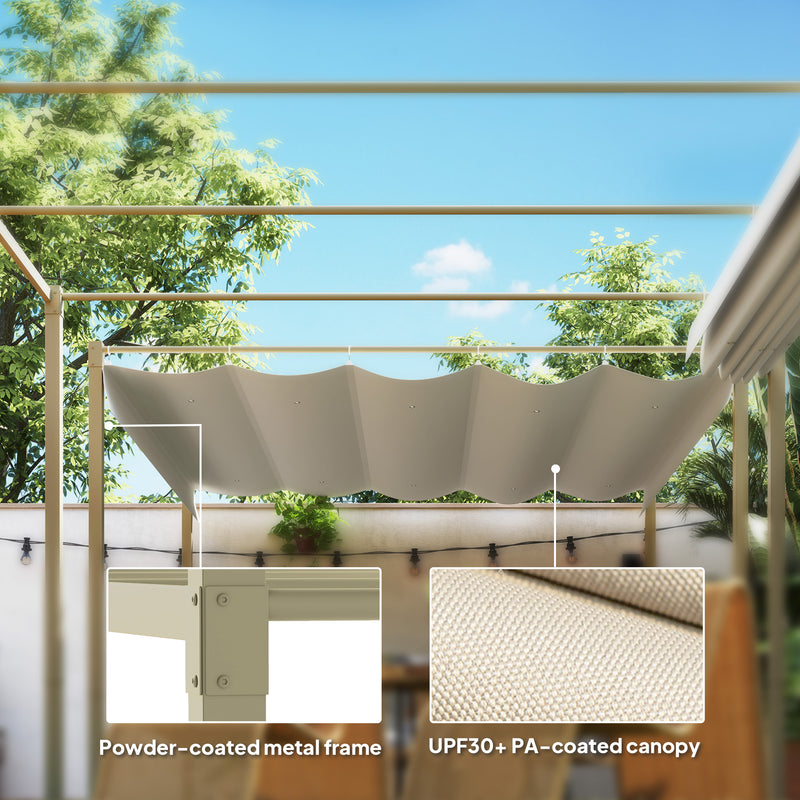 3m x 3m Garden Pergola with Retractable UPF30+ Canopy Sun Shade Khaki by Outsunny