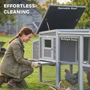 Chicken Coop for 3 to 4 Hens with Easy Clean Tray and Secure Outdoor Run Grey AOSOM