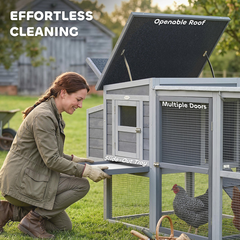 Chicken Coop for 3 to 4 Hens with Easy Clean Tray and Secure Outdoor Run Grey AOSOM