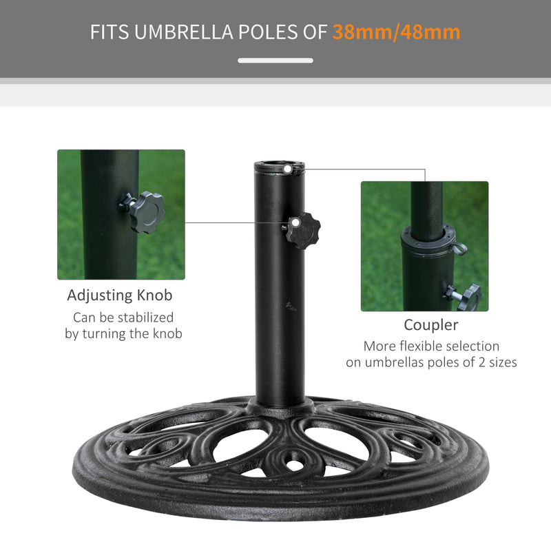 Garden Parasol Base For 38-48mm Poles, Heavy Cast Metal for Stable Patio Umbrella Support Black