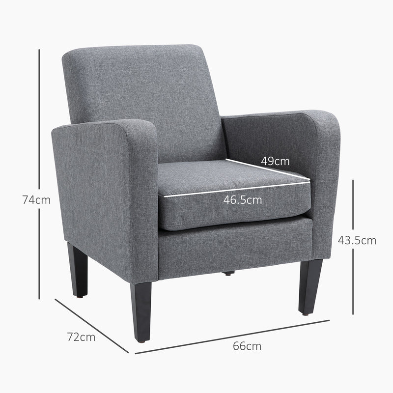 Set of 2 Upholstered Armchairs with Rubber Wood Legs for Lounge or Bedroom Use Grey AOSOM