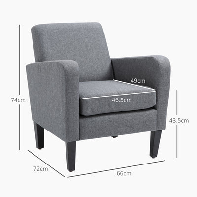 Set of 2 Upholstered Armchairs with Rubber Wood Legs for Lounge or Bedroom Use Grey AOSOM