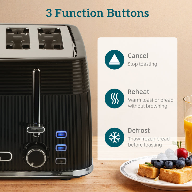 4 Slice Toaster with Dual Controls for Fast Family Breakfasts Black Silver Tone Homcom