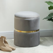 Velvet Feel Storage Ottoman With Hidden Compartment Ideal For Living Room, Light Grey