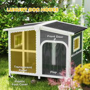 Wooden Dog Kennel with Removable Floor Openable Roof and Large Window Charcoal Grey by PawHut