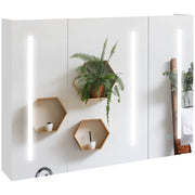 LED Bathroom Mirror Cabinet With USB Charging Shelf and Storage Cupboard, White