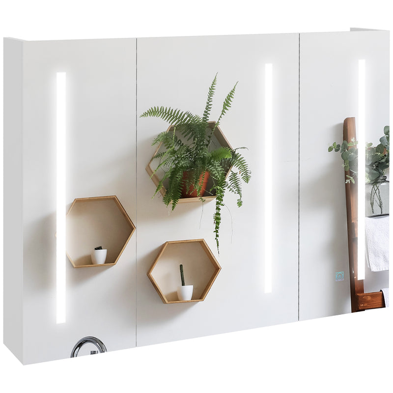 LED Bathroom Mirror Cabinet With USB Charging Shelf and Storage Cupboard, White